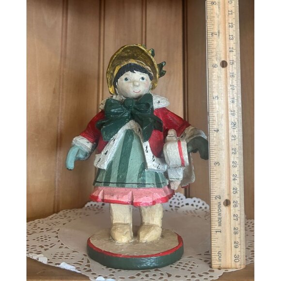 Vintage Hand-Painted Wooden Christmas Caroler House of Hatten Girl Doll Folk Art - Picture 2 of 7